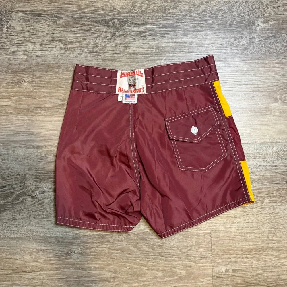 Birdwell Beach Britches Board Shorts Mens 25 Burgundy Checkered Made in USA